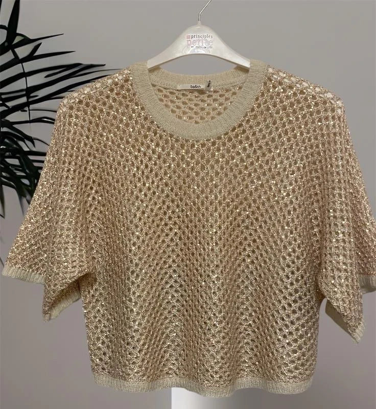 Ba&sh golden sequins decorated white top jumper