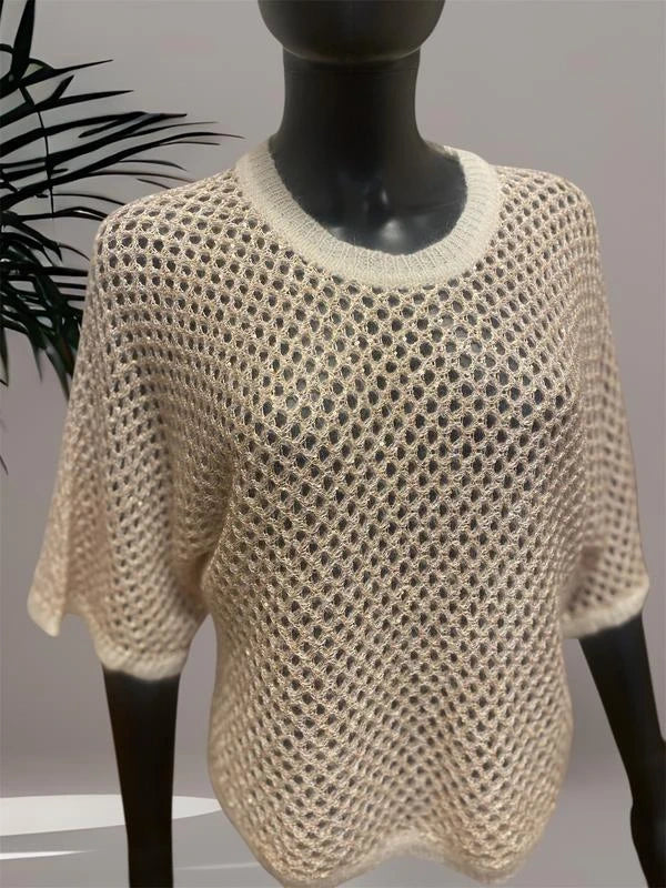 Ba&sh golden sequins decorated white top jumper - view 4