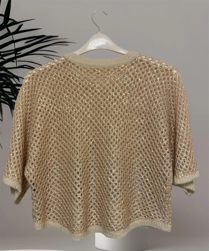 Ba&sh golden sequins decorated white top jumper - view 6
