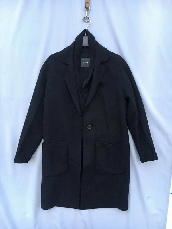 Theory black wool cashmere belted coat
