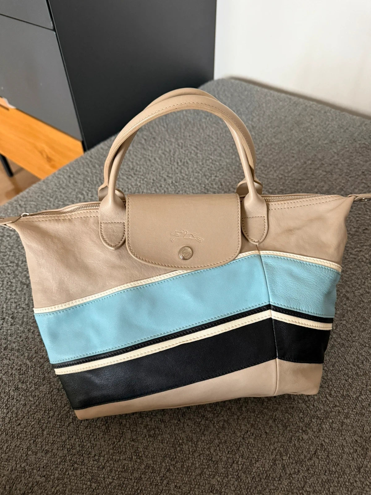 Longchamp le pliage grey blue leather small bag - view 7