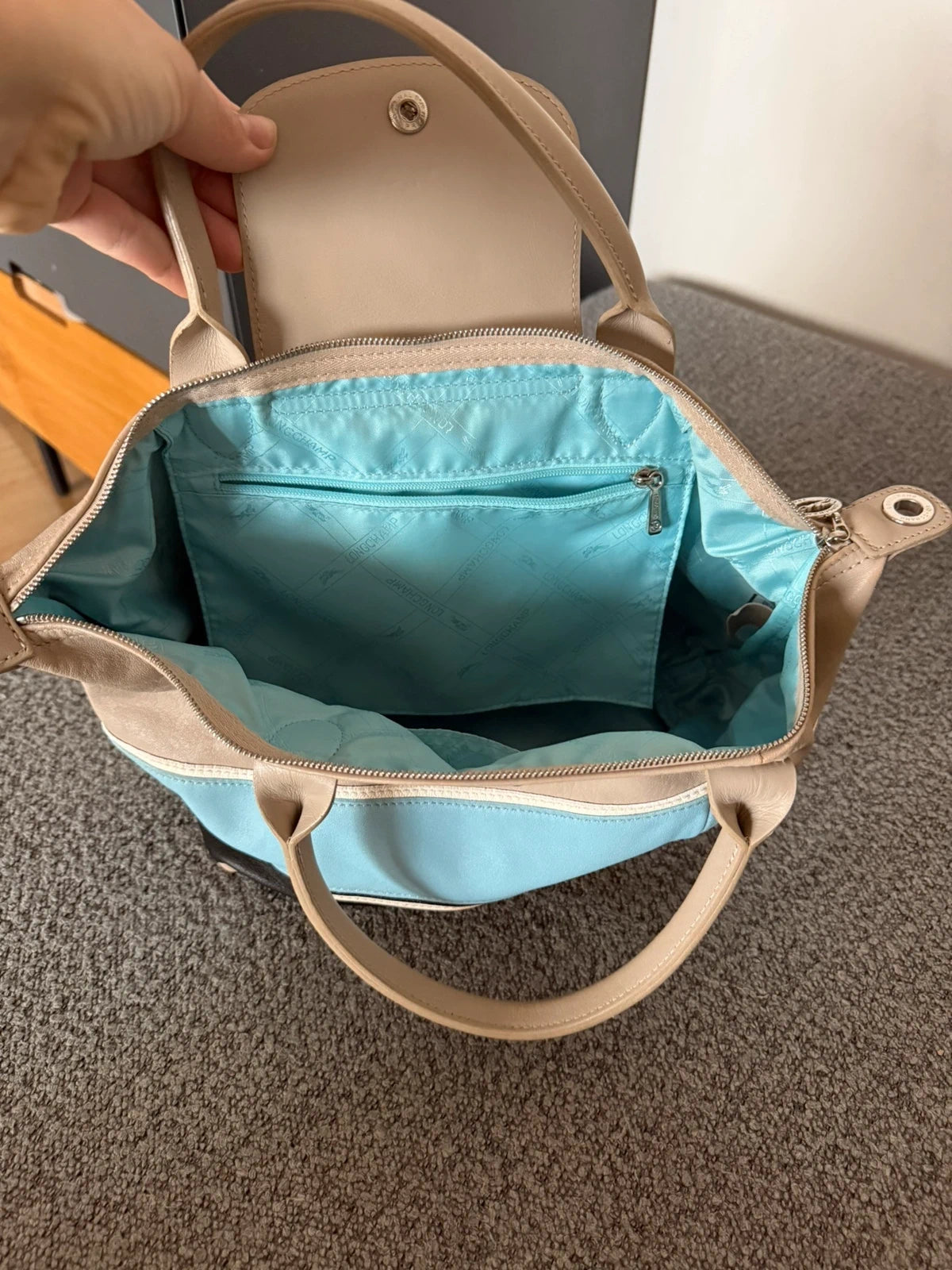 Longchamp le pliage grey blue leather small bag - view 12