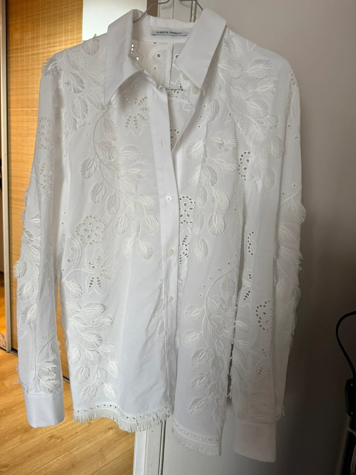 Alberta Ferretti white cotton embroidered shirt blouse