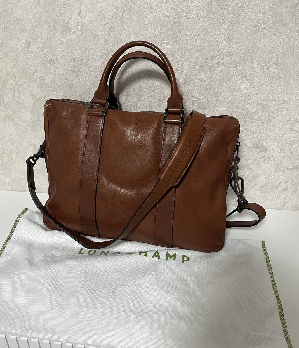 Longchamp 3D new brown leather laptop bag briefcase - view 3