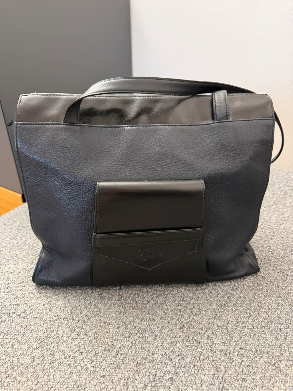 Longchamp vintage navy blue and black leather shoulder bag