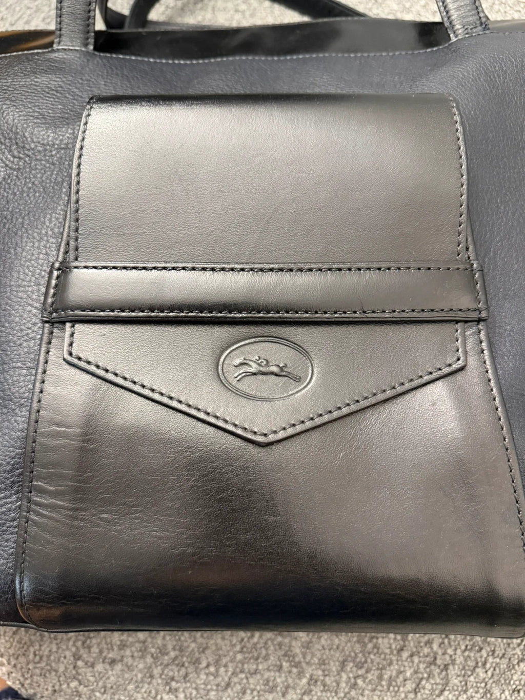 Longchamp vintage navy blue and black leather shoulder bag - view 10