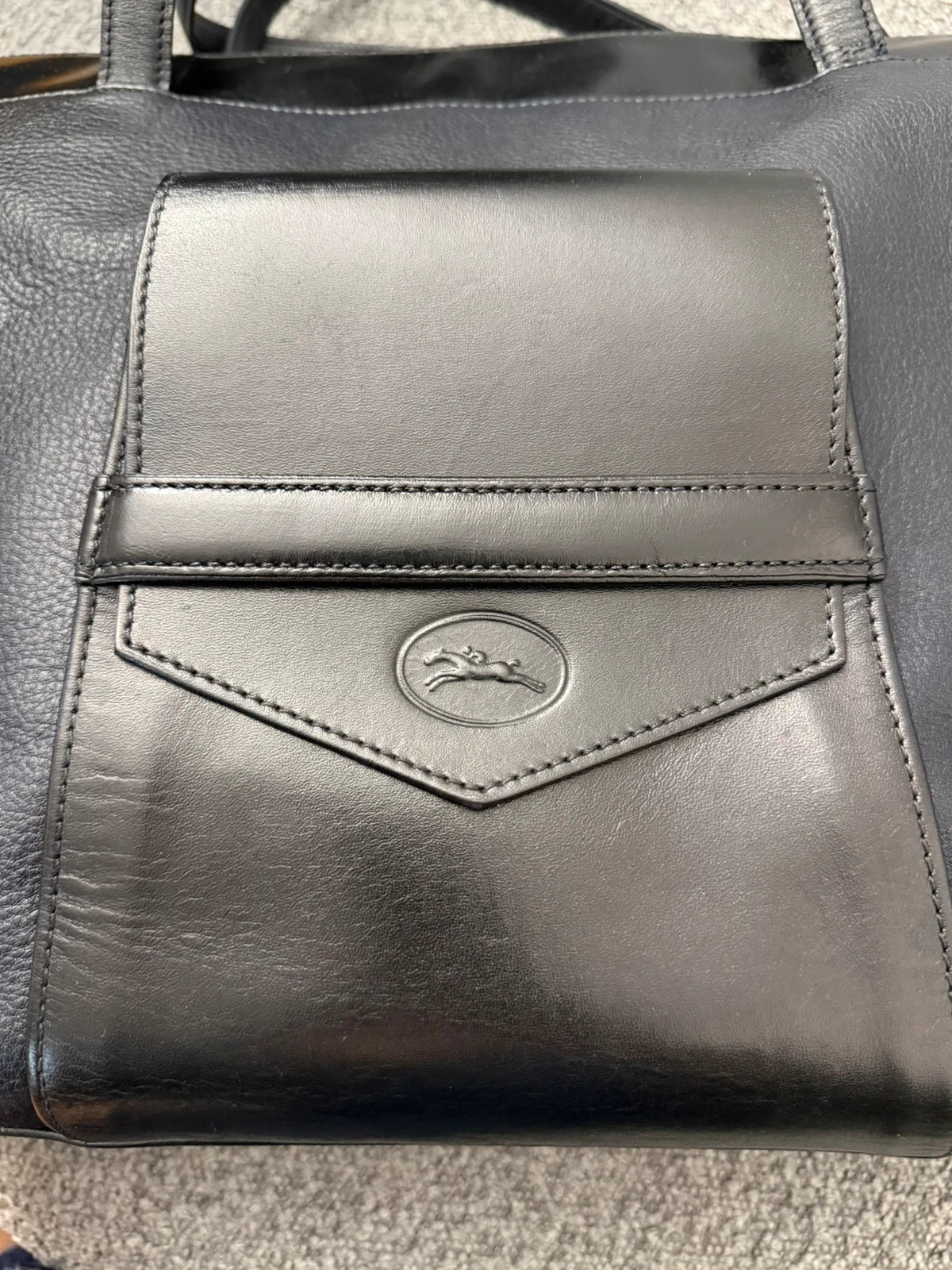 Longchamp vintage navy blue and black leather shoulder bag - view 10