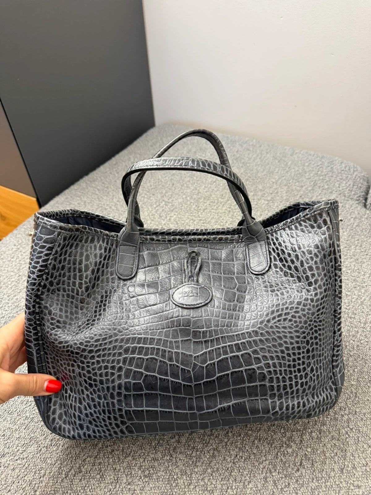Longchamp roseau croco blue leather handbag - view 3