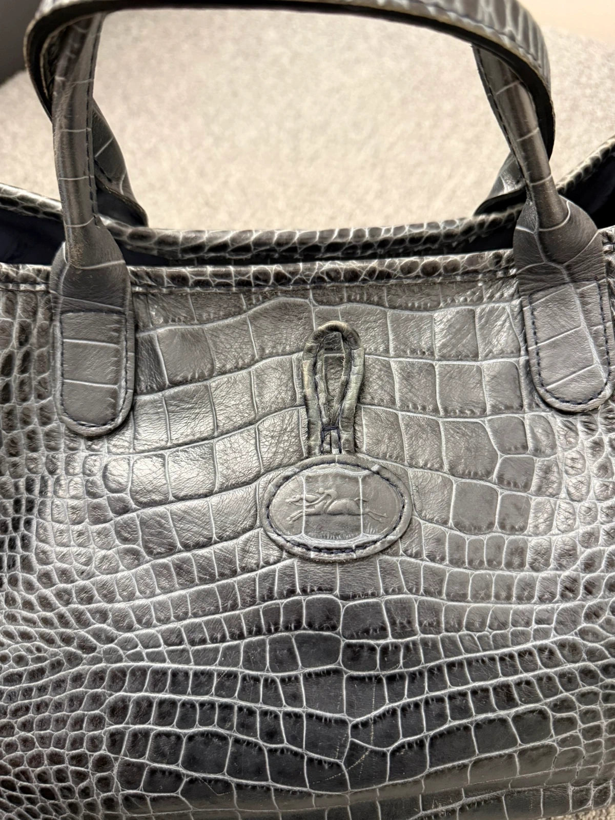 Longchamp roseau croco blue leather handbag - view 4