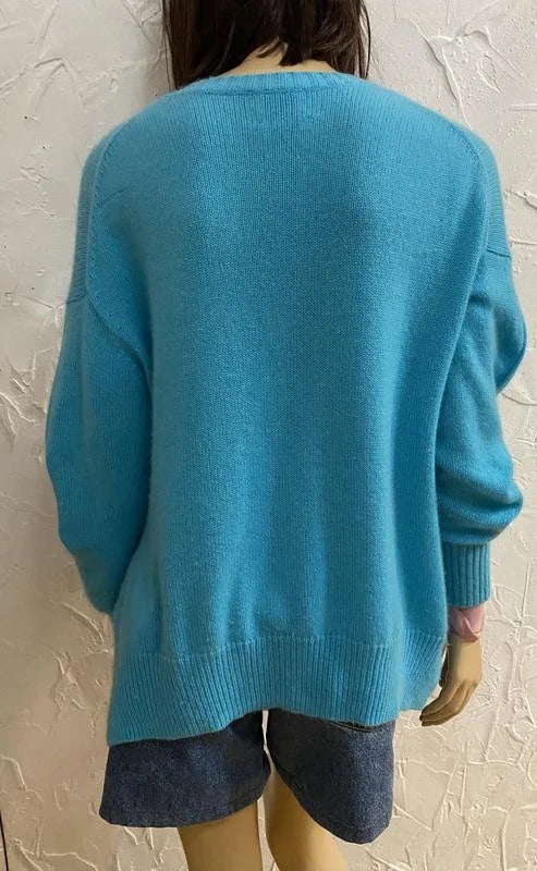 Allude turquoise 100% cashmere oversize sweater - view 5
