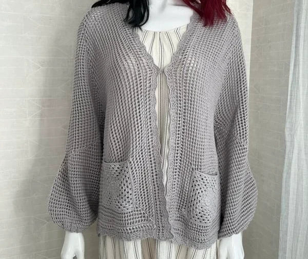 Hemisphere cotton silk cashmere blend grey hand knitted cardigan - view 2