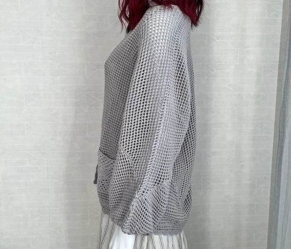 Hemisphere cotton silk cashmere blend grey hand knitted cardigan - view 3