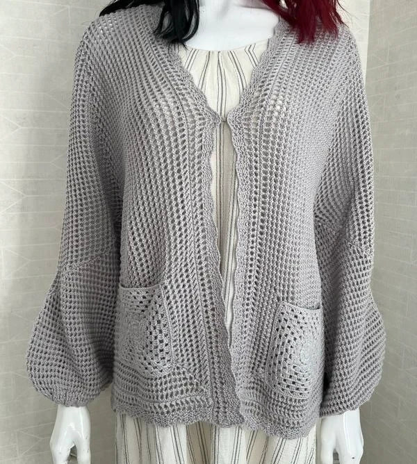 Hemisphere cotton silk cashmere blend grey hand knitted cardigan