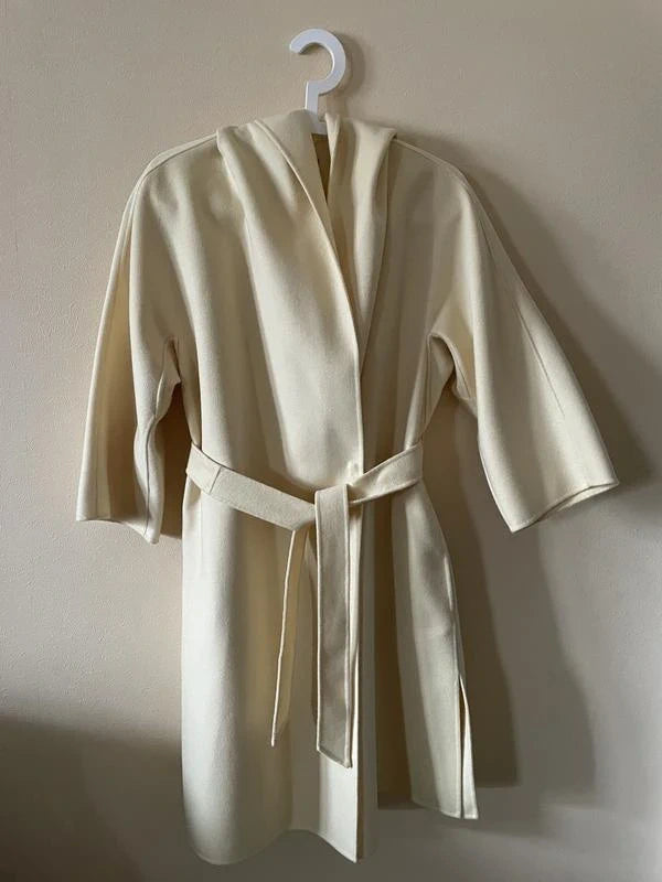 Max Mara Studio cream yellow belted coat wool cashmere silk