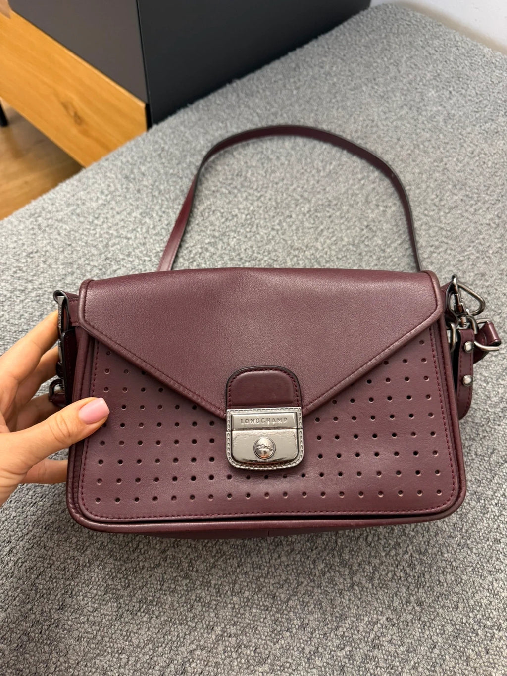 Longchamp Mademoiselle burgundy leather crossbody shoulder bag - view 2