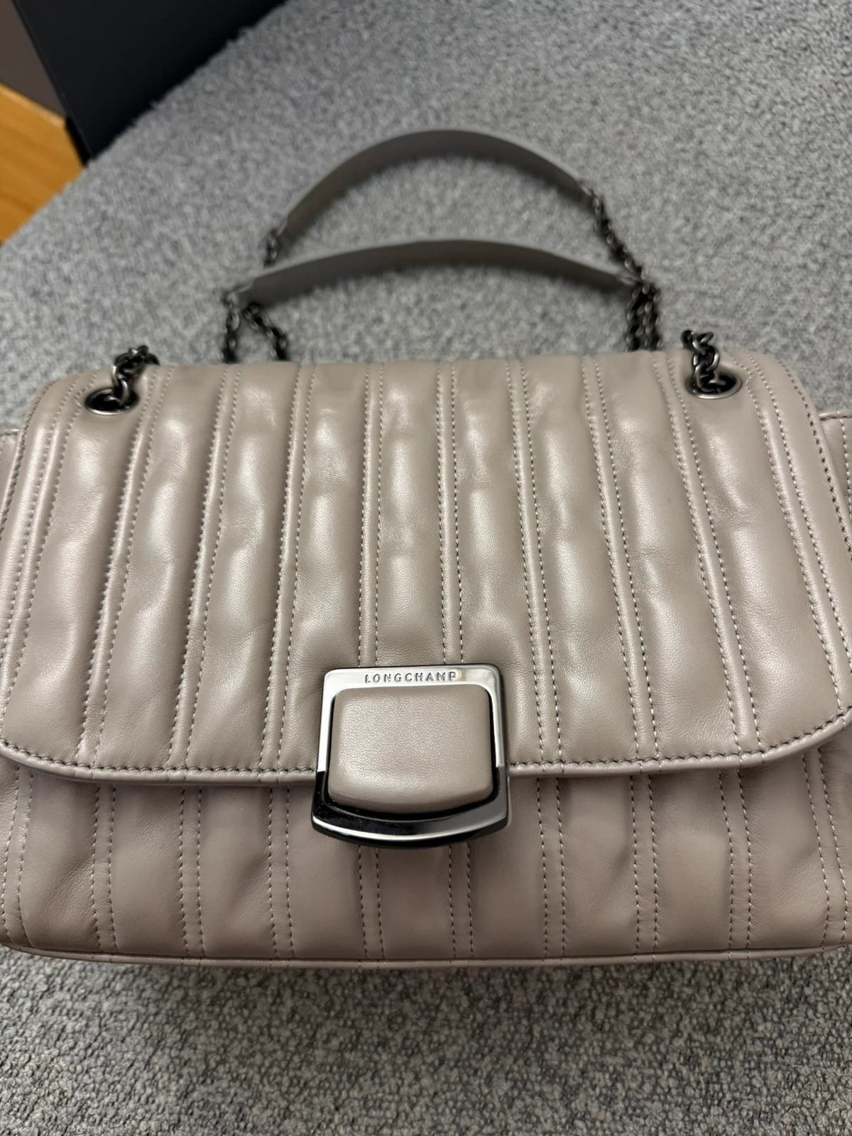 Longchamp brioche new big grey leather shoulder crossbody bag - view 2