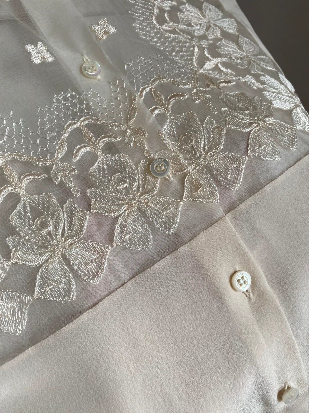 Christian Dior new cream silk shirt blouse with lace - view 3