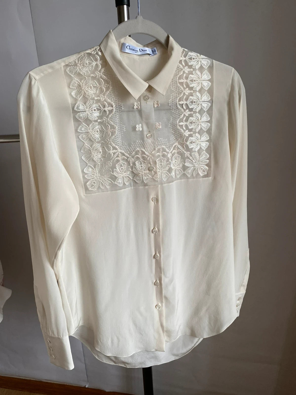 Christian Dior new cream silk shirt blouse with lace