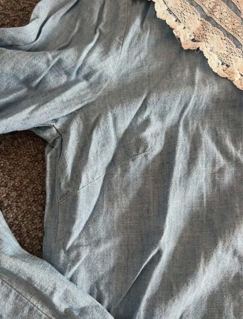 Sézane blue cotton shirt decorated with lace - view 6