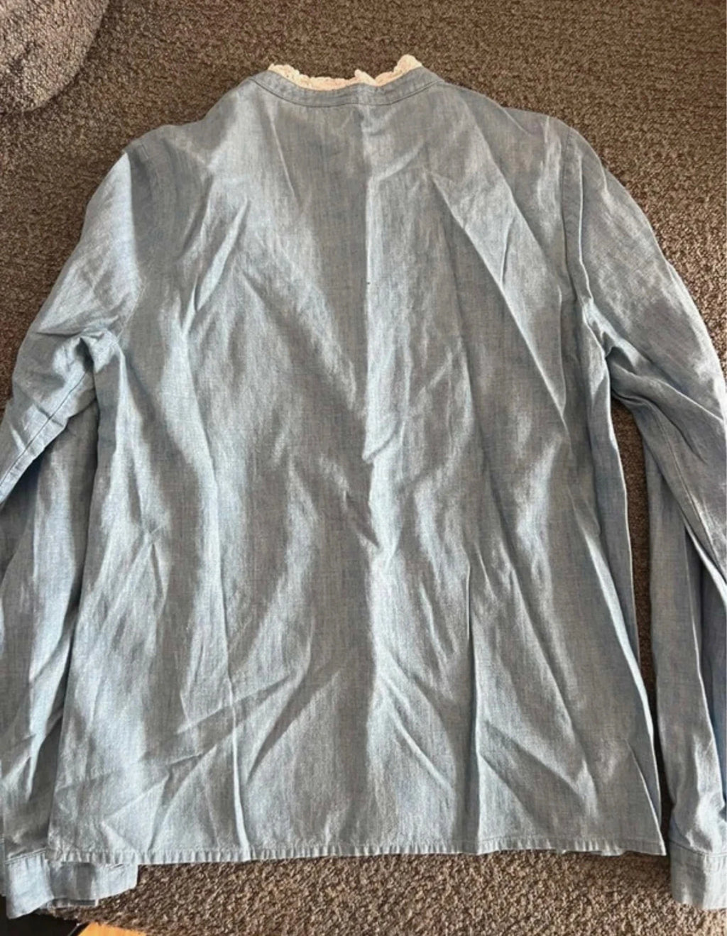 Sézane blue cotton shirt decorated with lace - view 9