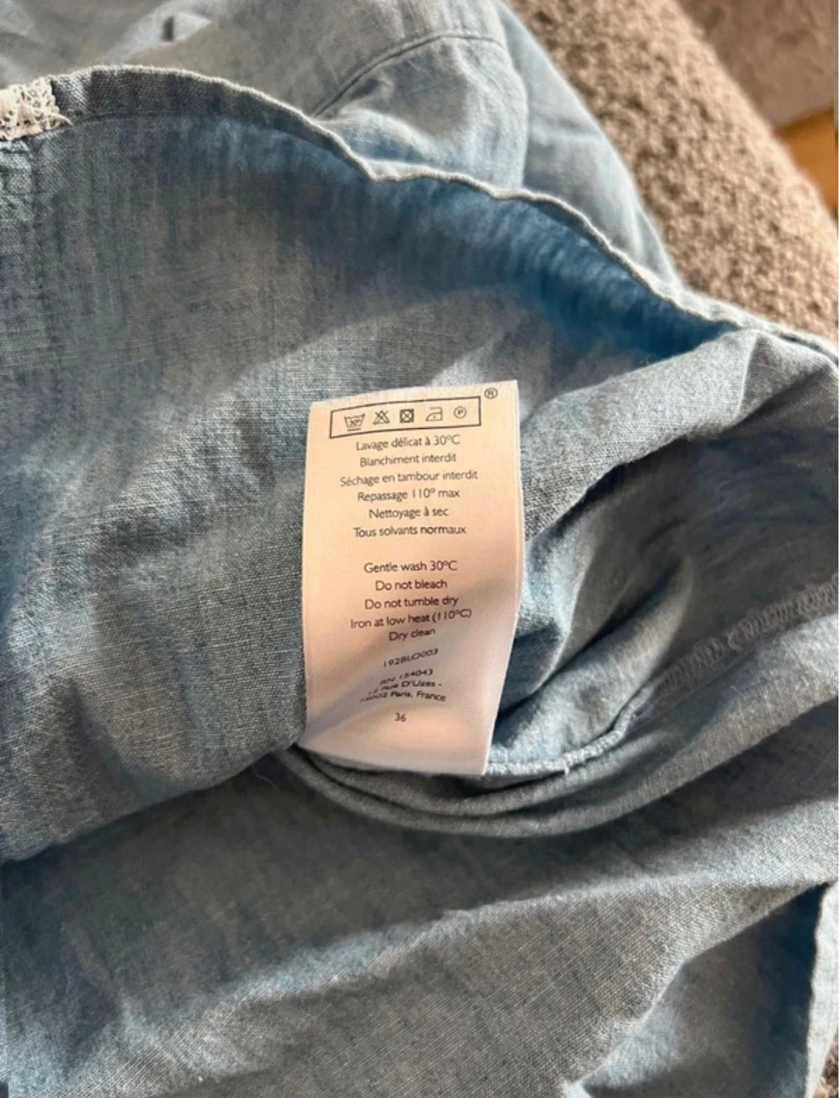 Sézane blue cotton shirt decorated with lace - view 8