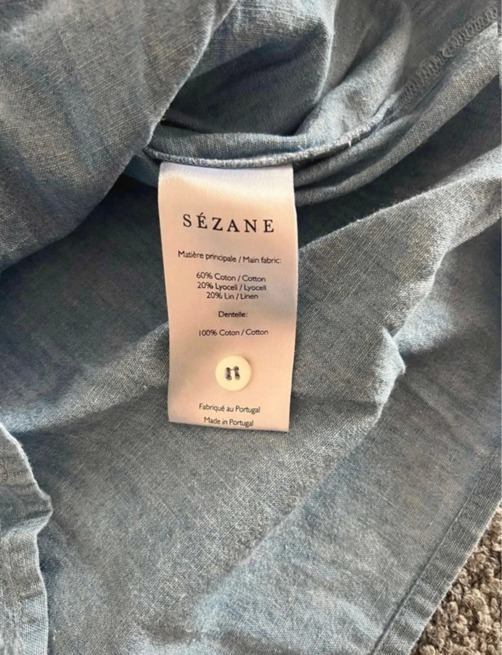 Sézane blue cotton shirt decorated with lace - view 7