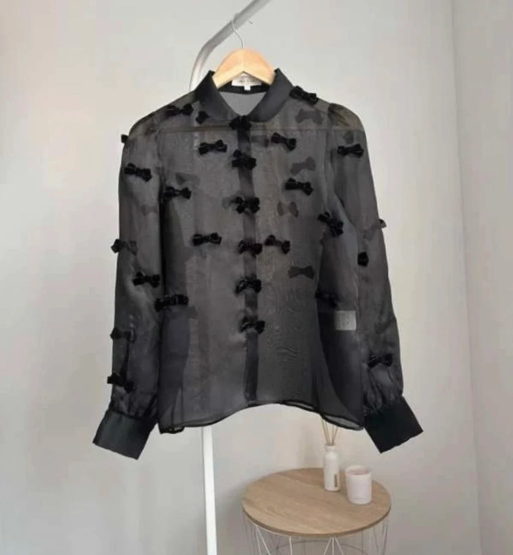 Paul & Joe black silk shirt with bows