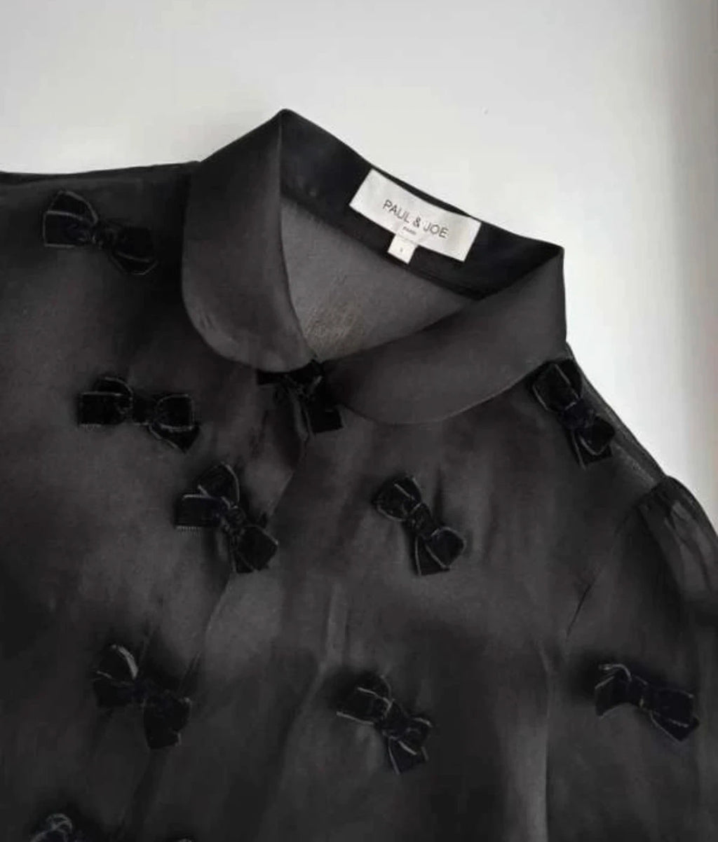 Paul & Joe black silk shirt with bows - view 2