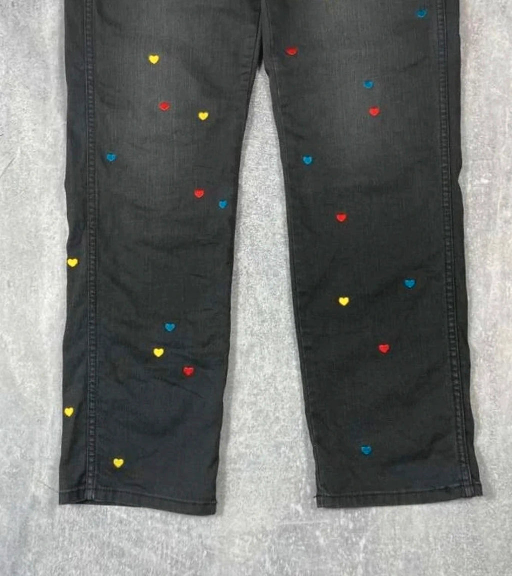 Stella McCartney black jeans with embroidered colourful hearts - view 3