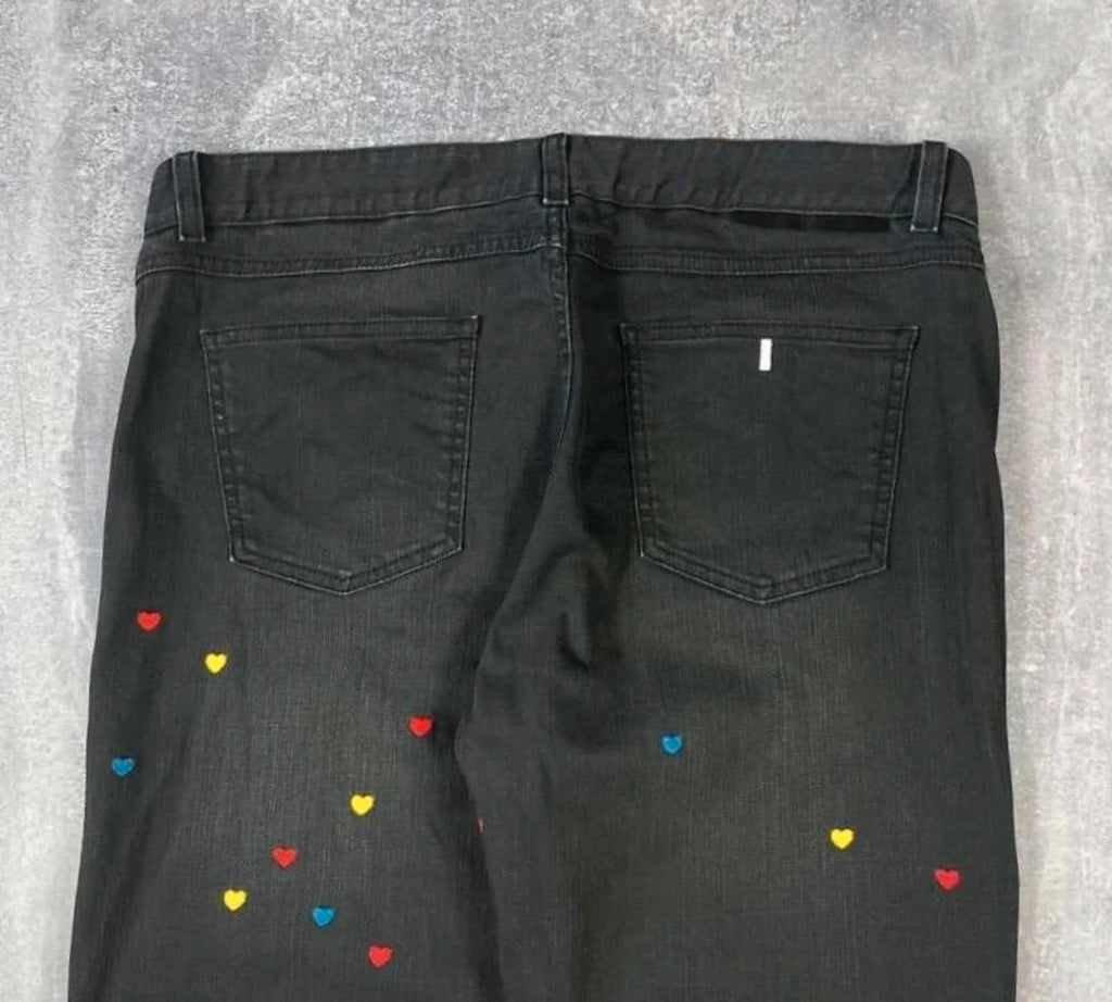 Stella McCartney black jeans with embroidered colourful hearts - view 5