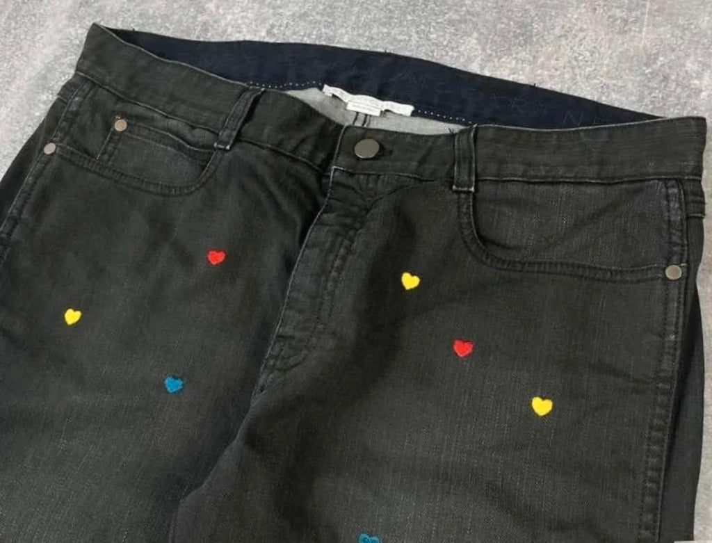 Stella McCartney black jeans with embroidered colourful hearts - view 7