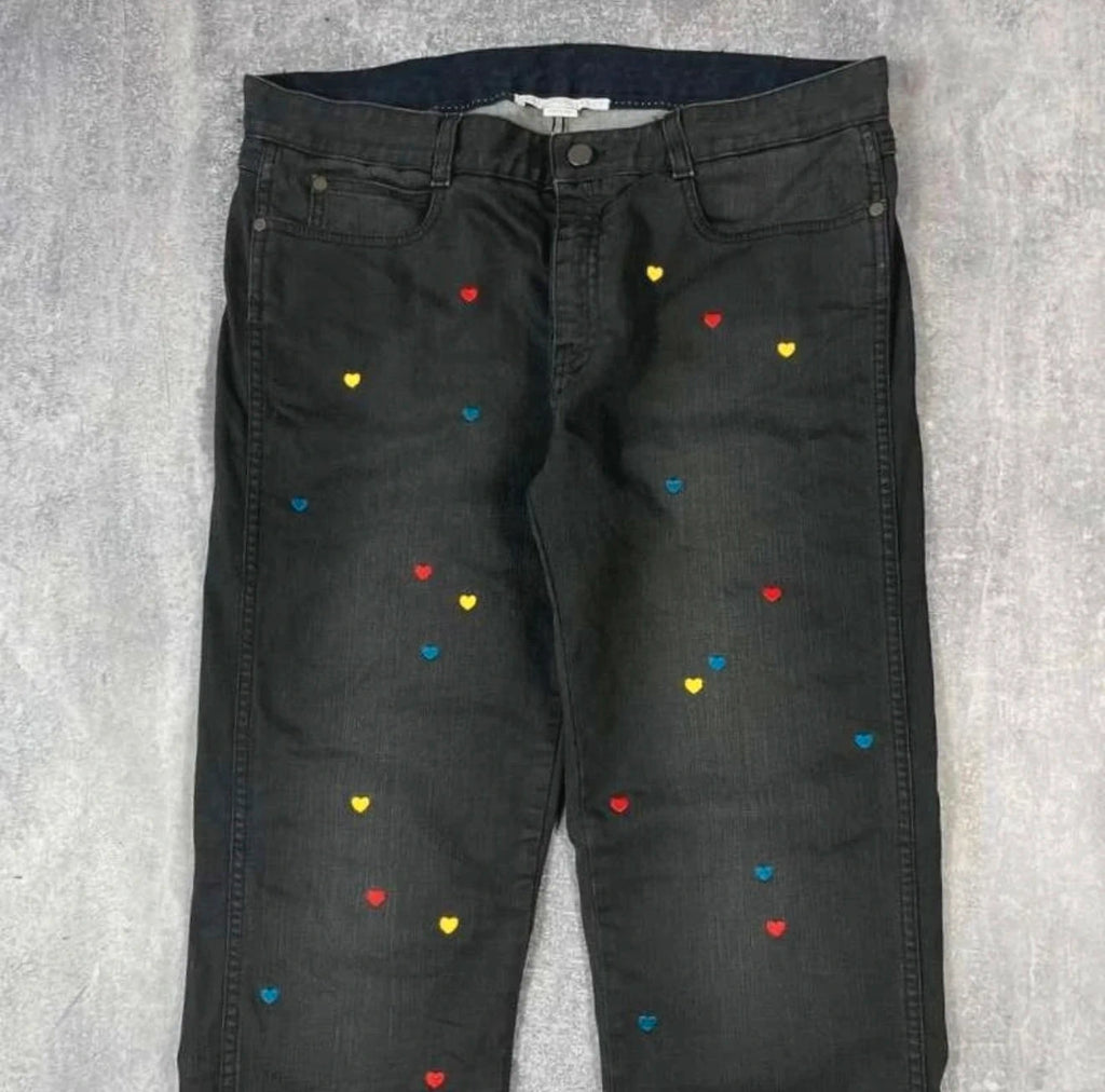 Stella McCartney black jeans with embroidered colourful hearts - view 4