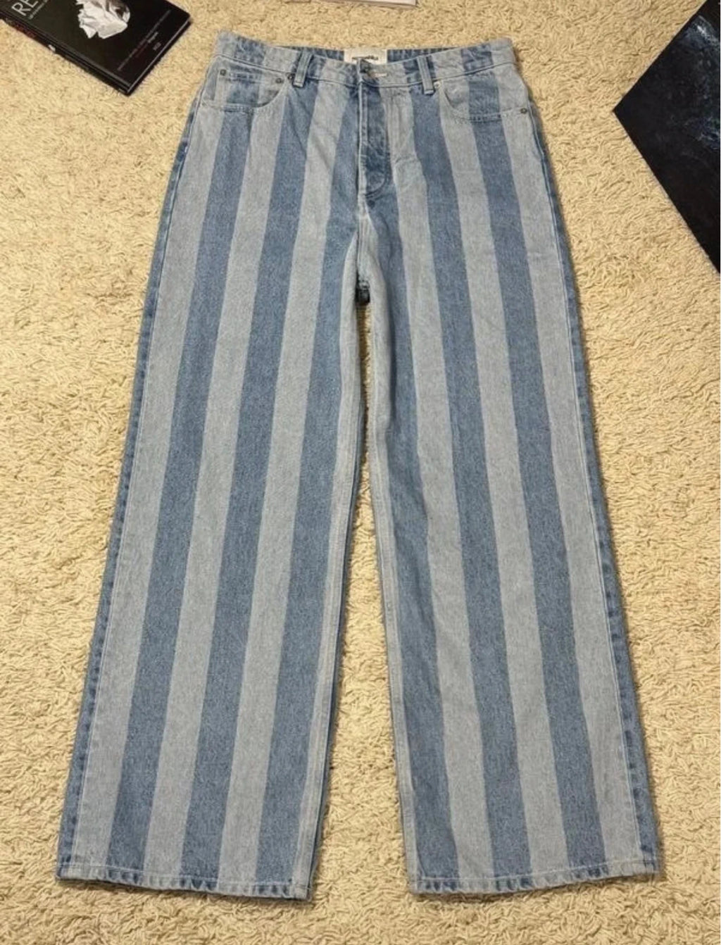 Nanushka blue striped jeans