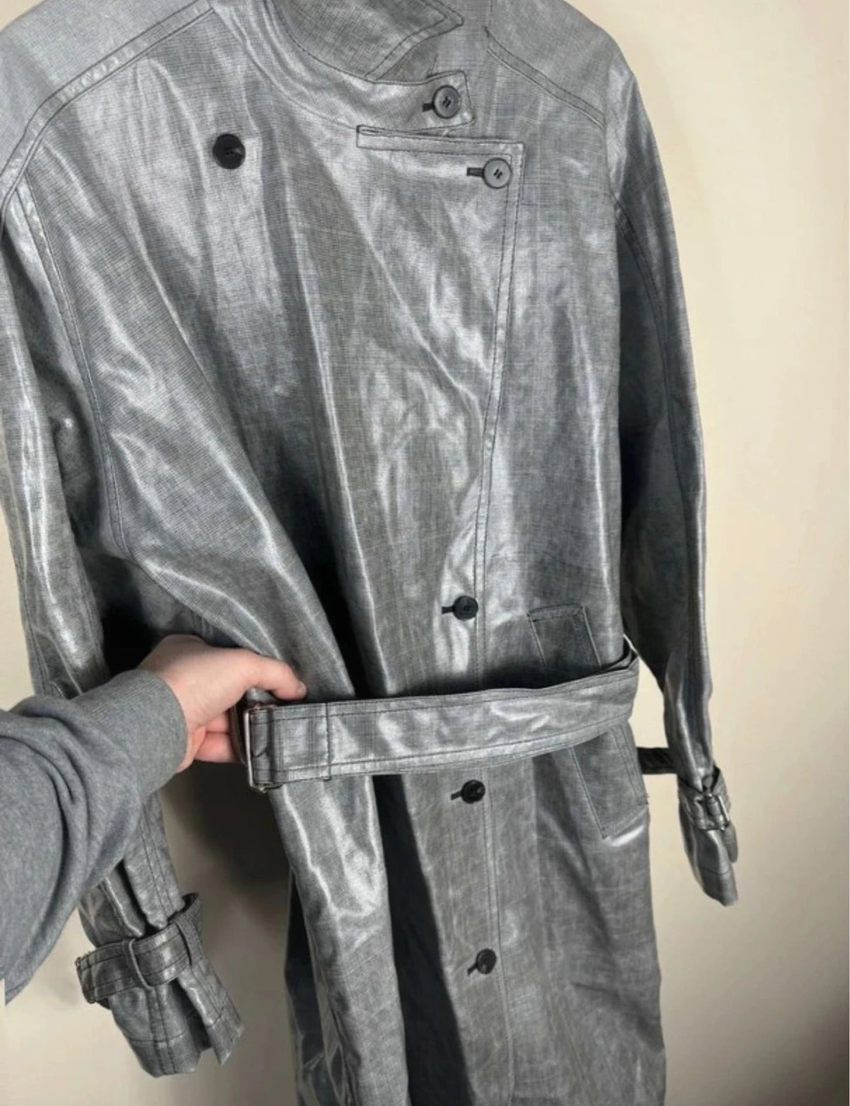 Ports 1961 grey wool long belted trench coat - view 3