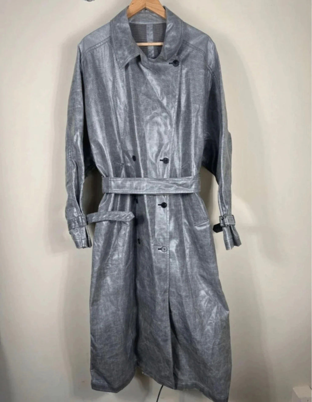 Ports 1961 grey wool long belted trench coat