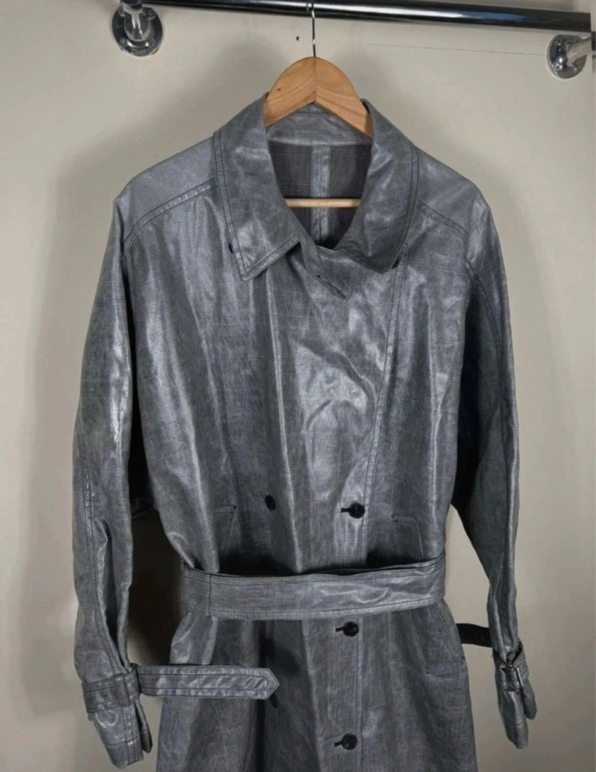 Ports 1961 grey wool long belted trench coat - view 2