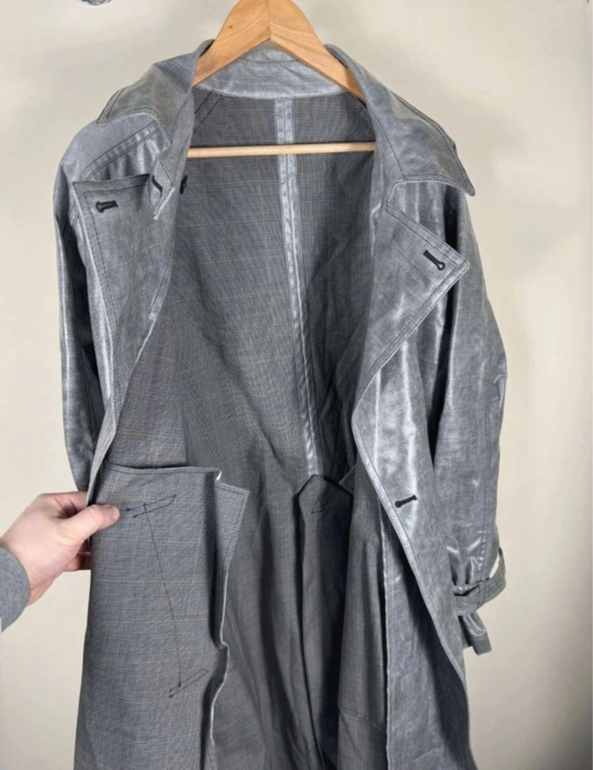 Ports 1961 grey wool long belted trench coat - view 6