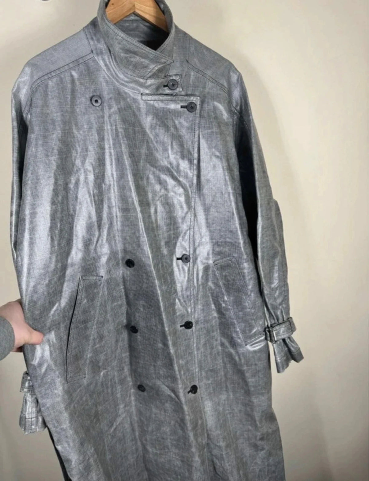 Ports 1961 grey wool long belted trench coat - view 4