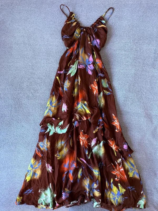 Tanya Taylor brown silk viscose long dress