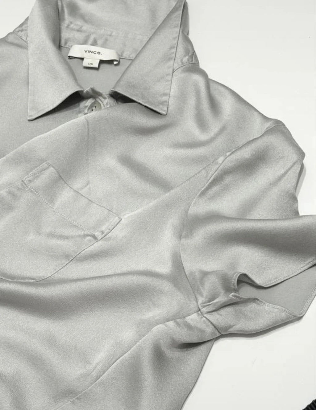 Vince grey silver silk polo shirt - view 4