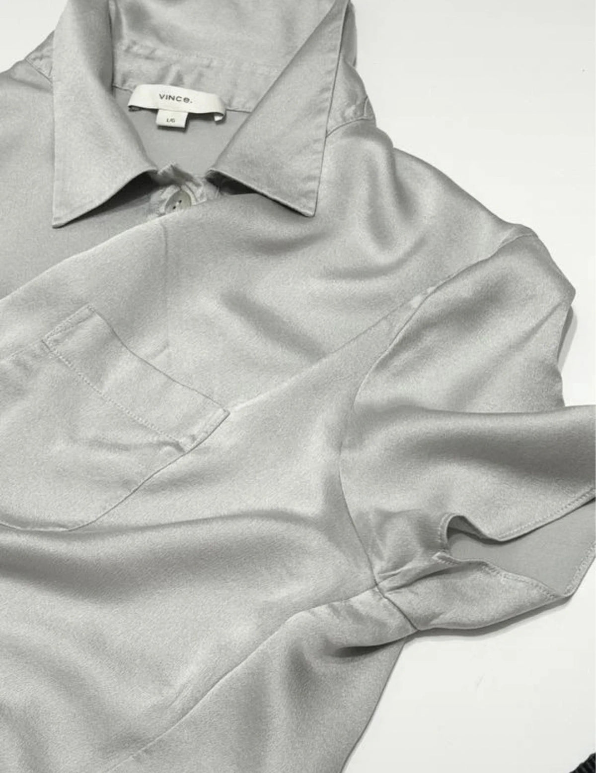 Vince grey silver silk polo shirt - view 4