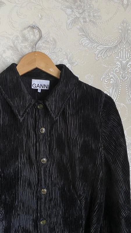 Ganni black pleated shirt blouse - view 2