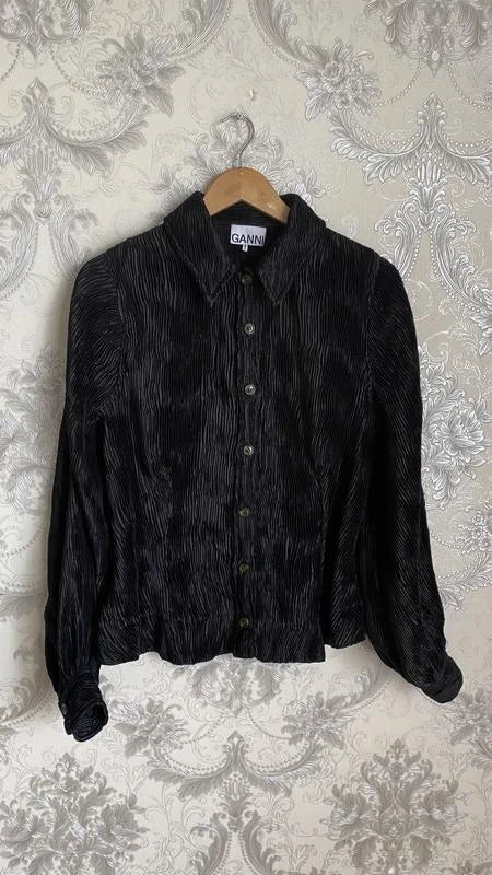 Ganni black pleated shirt blouse