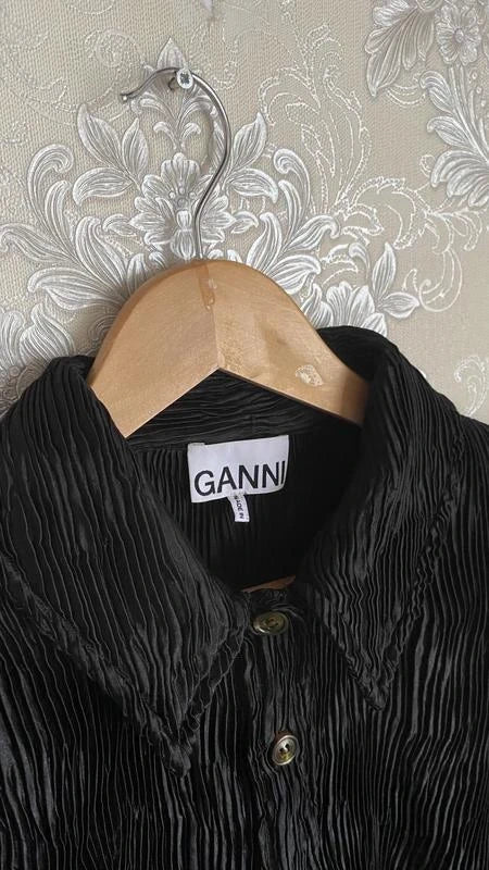 Ganni black pleated shirt blouse - view 4