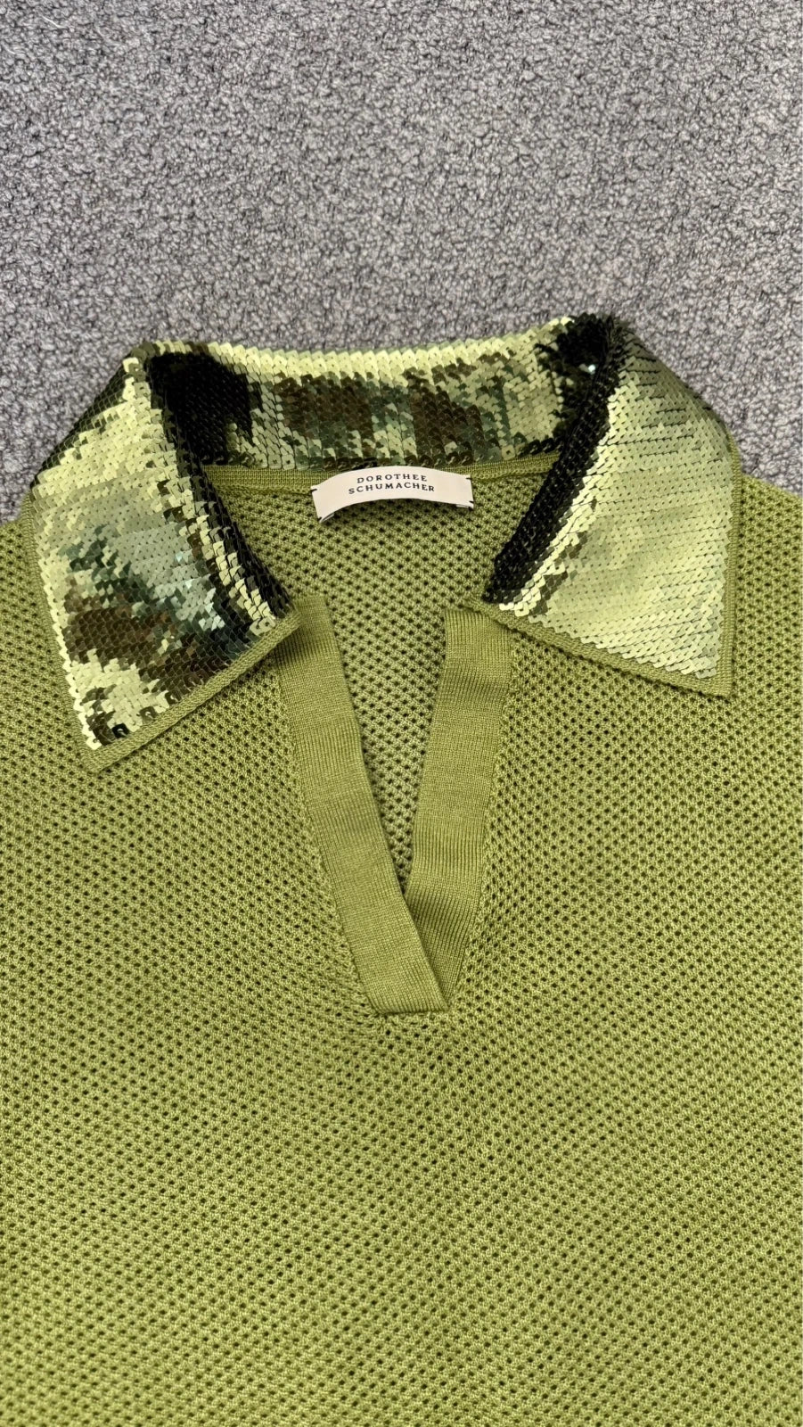 Dorothee Schumacher green crop wool silk blend polo with sequins - view 3