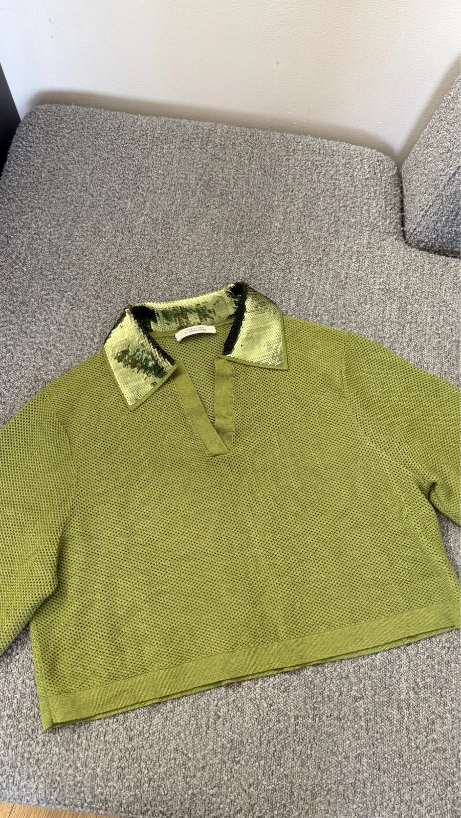 Dorothee Schumacher green crop wool silk blend polo with sequins - view 2