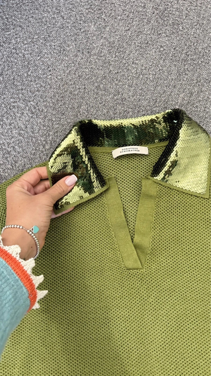 Dorothee Schumacher green crop wool silk blend polo with sequins - view 4