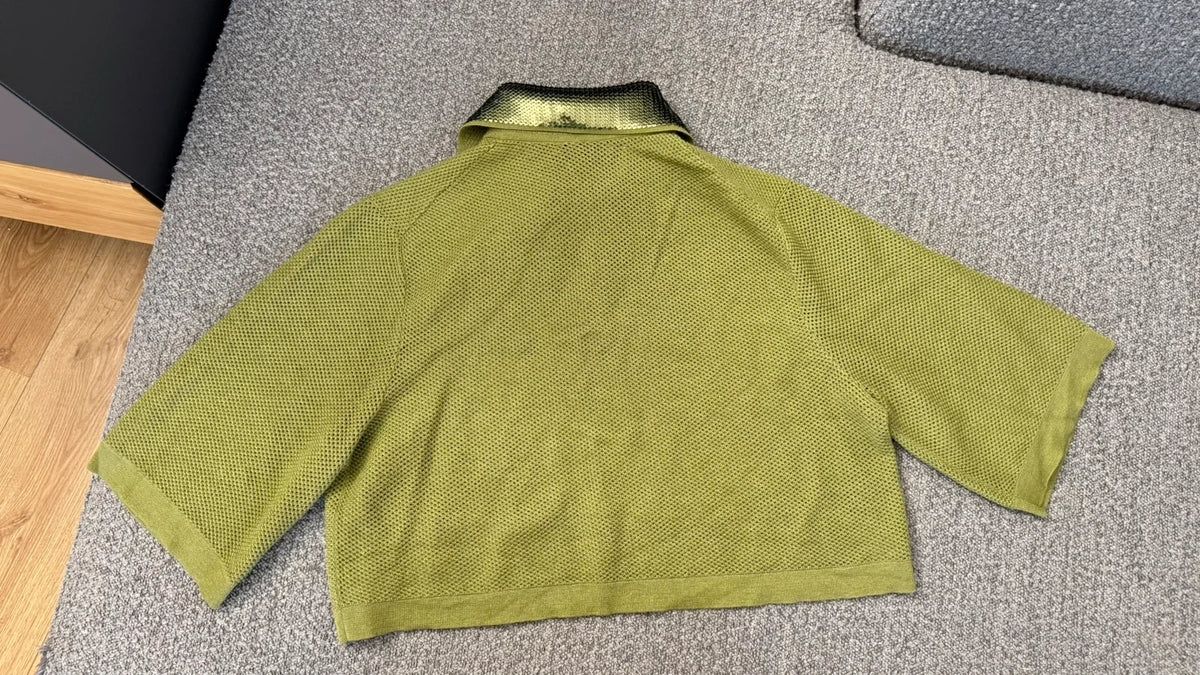 Dorothee Schumacher green crop wool silk blend polo with sequins - view 9