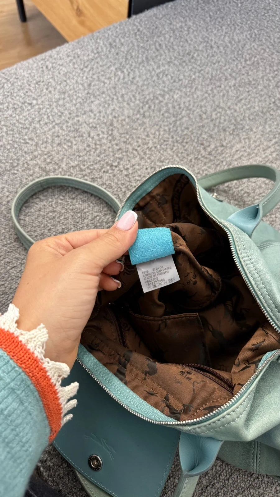 Longchamp le pliage turquoise mint leather handbag - view 13