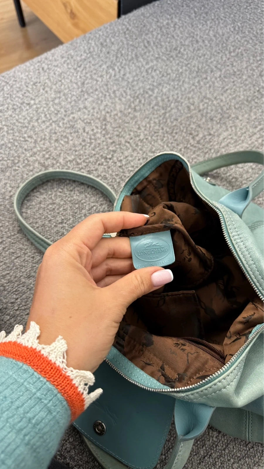 Longchamp le pliage turquoise mint leather handbag - view 12